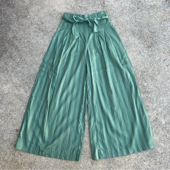 TULAROSA Revolve Kade Pant Green Striped Pleated Wide Leg Trousers Size Small - Picture 7 of 16